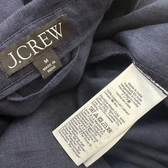 J.Crew Capitane Linen Shirt Dress Navy Blue Short Sleeve Button Front Coastal M - Picture 8 of 8